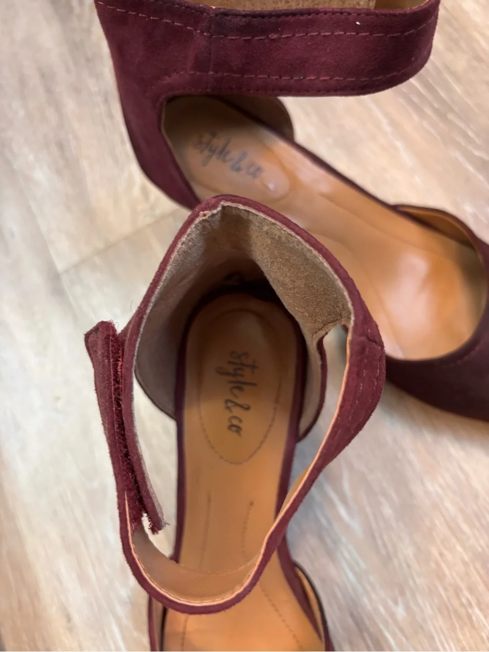 Style & Co. Women's Wine Ankle-Strap Velcro Wedge Heels - 8